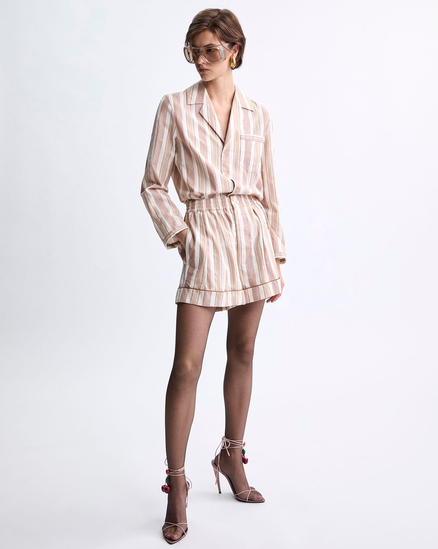 pajama top in striped cotton