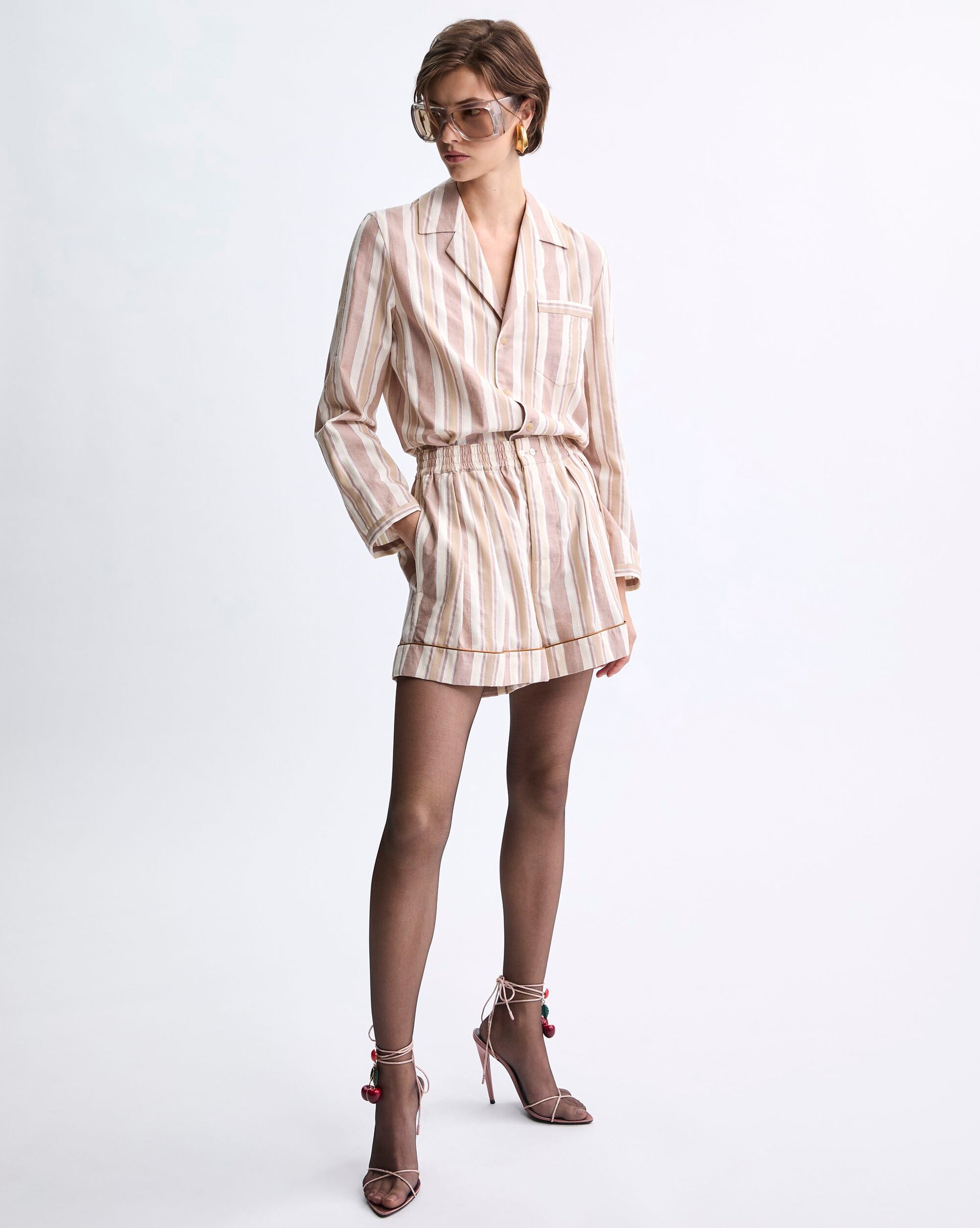 pajama top in striped cotton