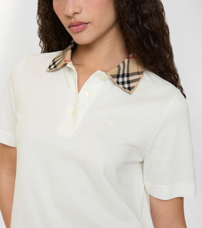 Check Collar Cotton Polo Shirt in Chalk white