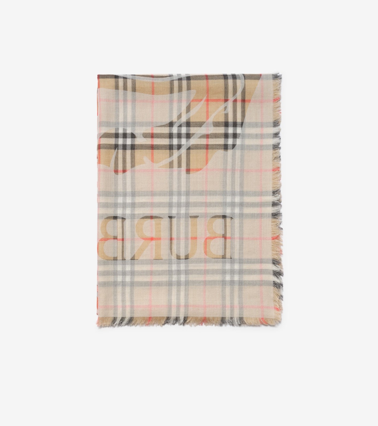 Wide Knight Check Wool Silk Scarf in Sand beige