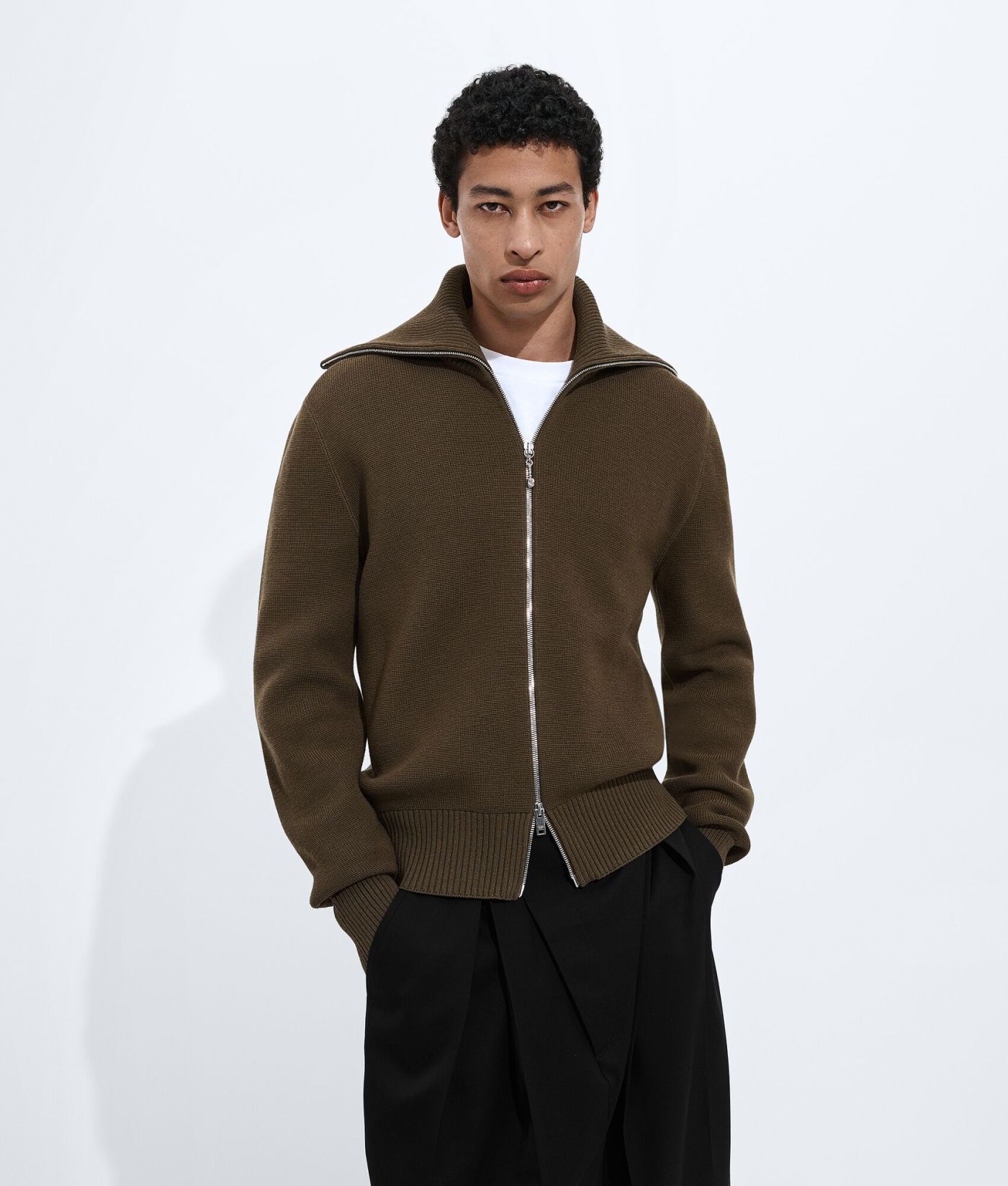 Wool And Cotton Zip Cardigan