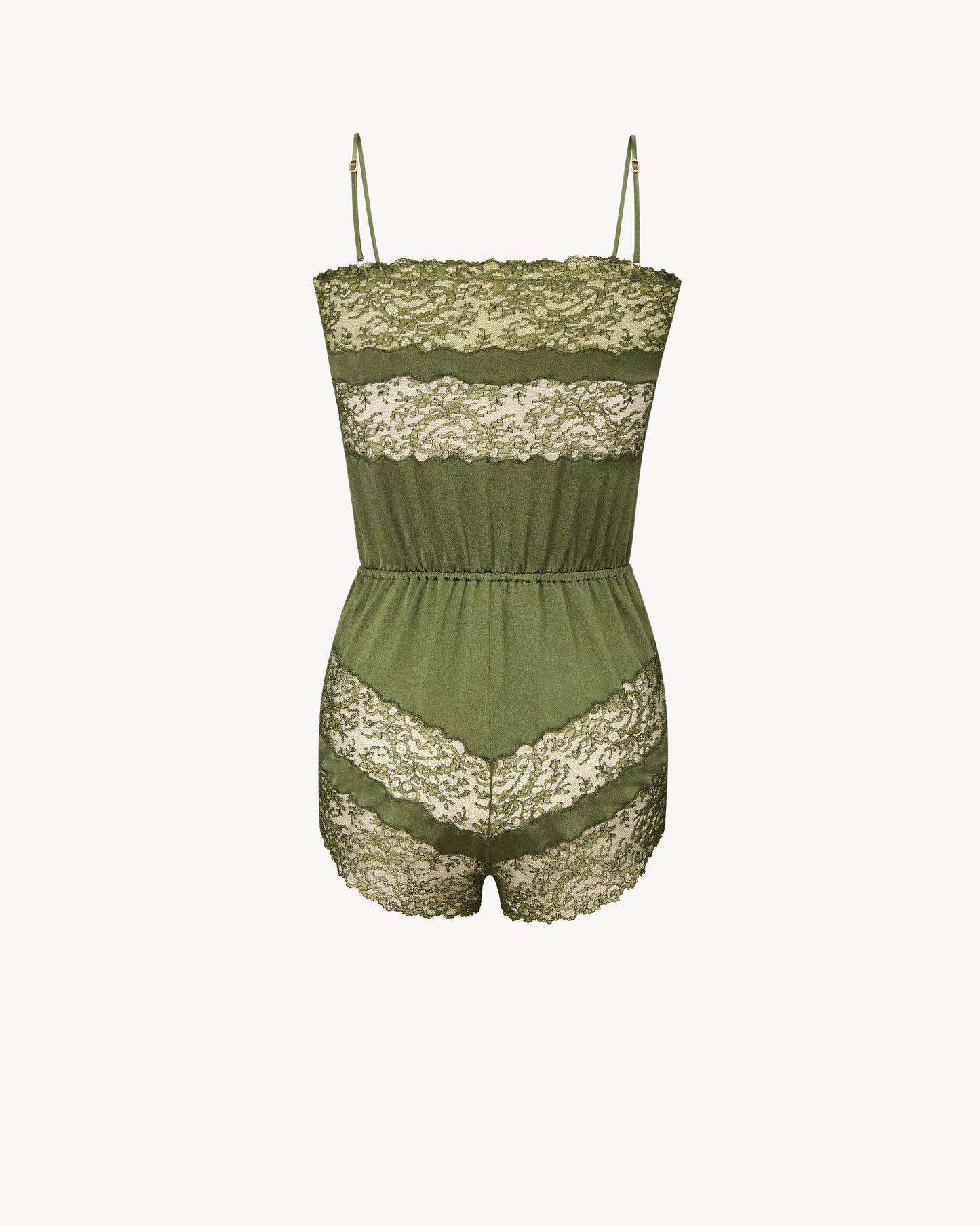 laced romper in silk satin