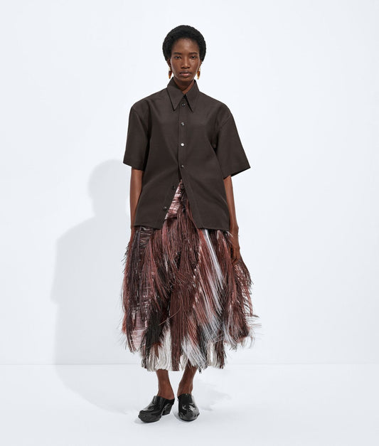 Leather And Fringed Embroidery Skirt