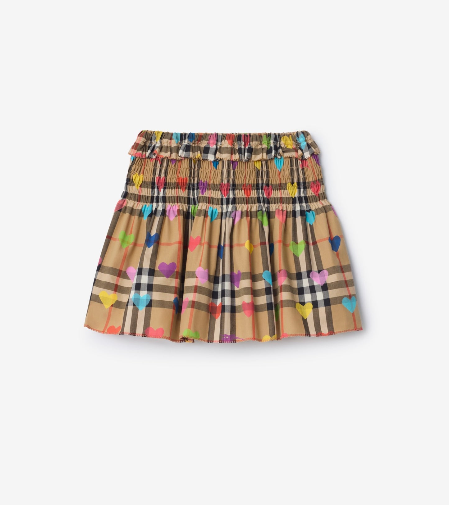 Heart Check Cotton Skirt in Sand beige