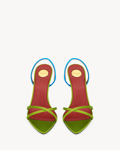 JUSTIFY slingback sandals in satin crepe