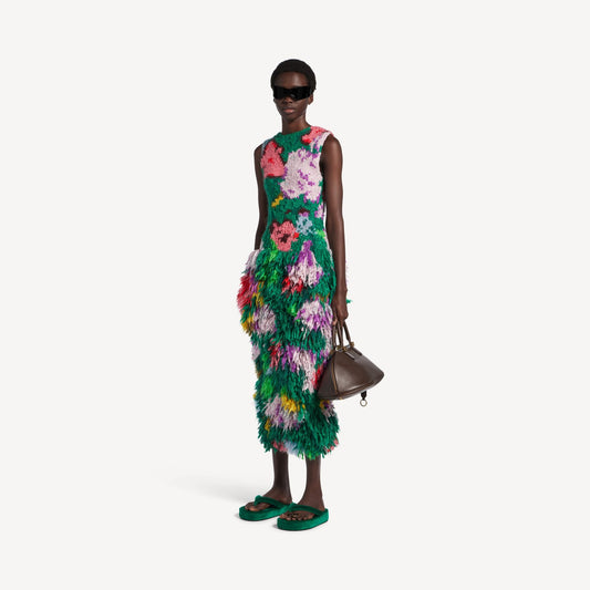 Dress in silk intarsia hand knit
