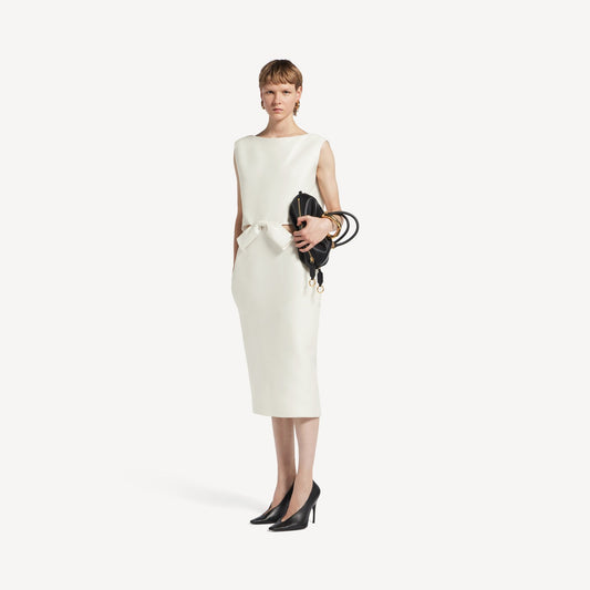 Draped back bow dress