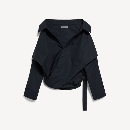 Off-shoulder wrap shirt