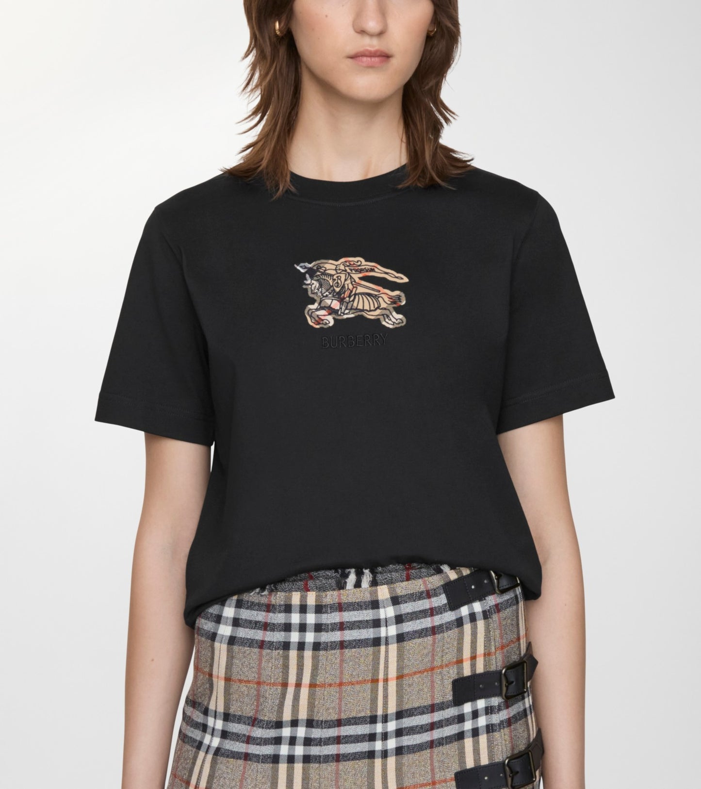 Knight Check Cotton T-shirt in Black