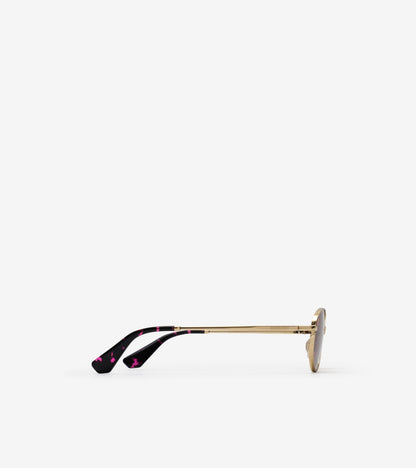 Metal Check Oval Sunglasses in Light gold