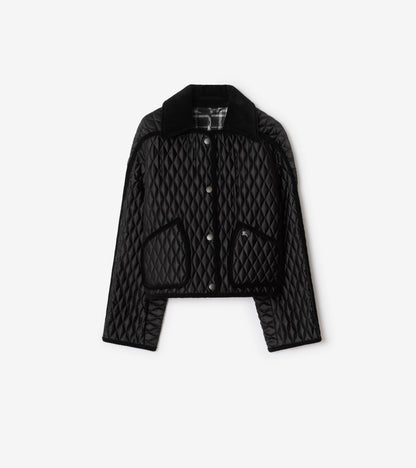 Cropped Quilted Nylon Floriston Jacket in Black