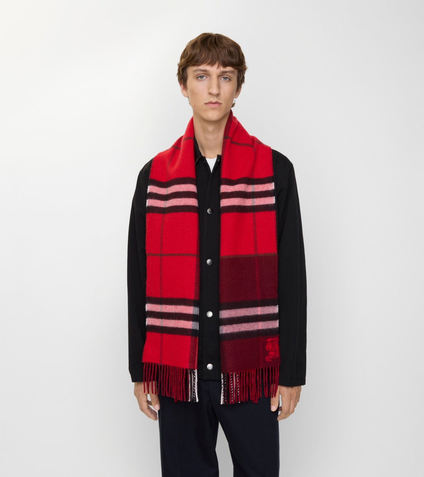 Contrast Check Cashmere Scarf in Post red/oxblood red