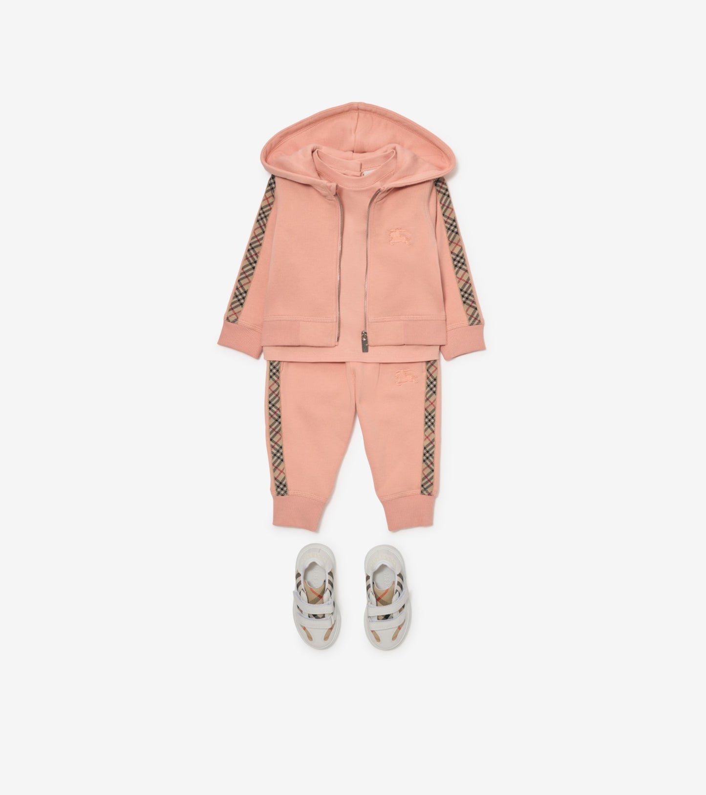 Check Trim Cotton Jogging Pants in Slipper pink
