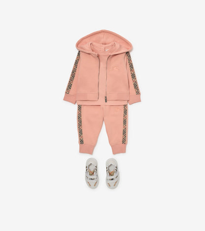 Check Trim Cotton Jogging Pants in Slipper pink