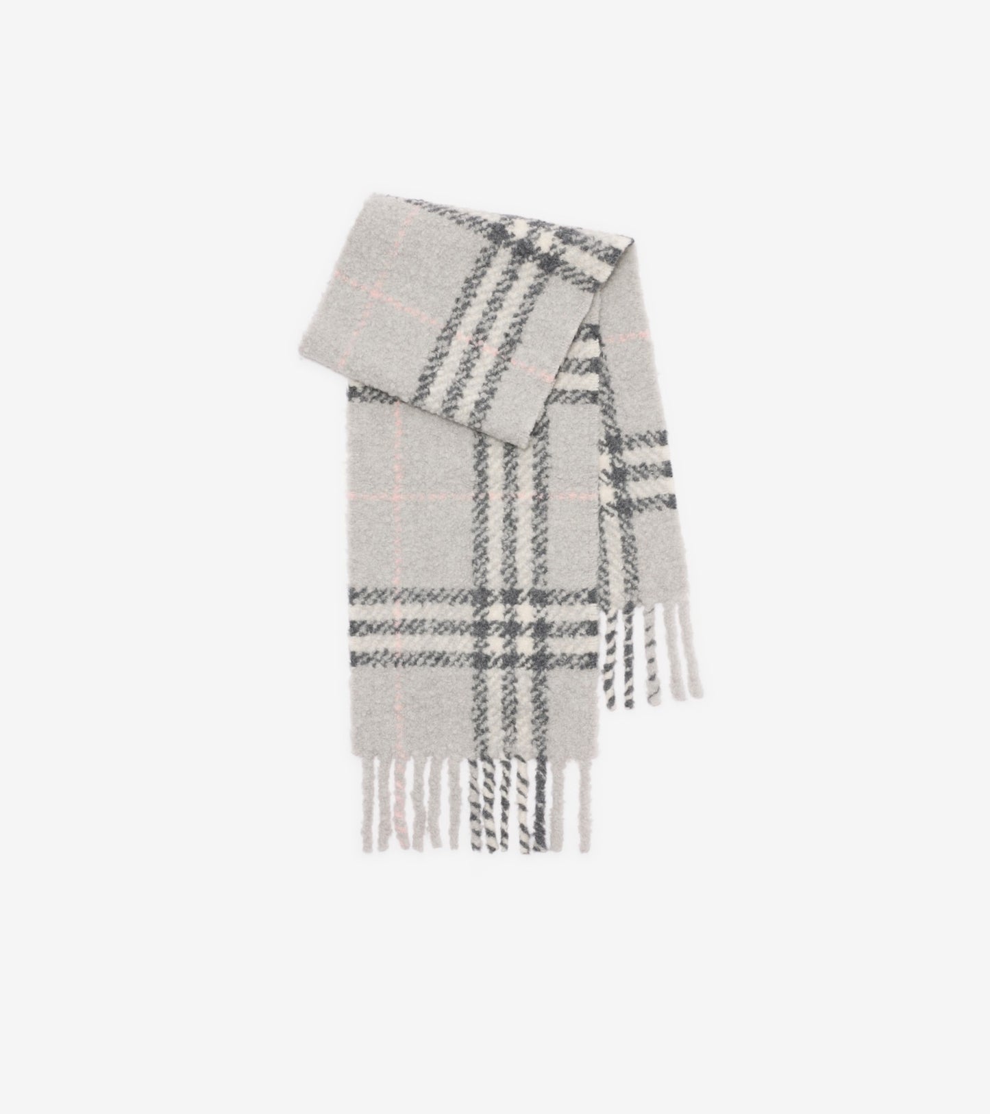 Check Alpaca Wool Blend Bouclé Scarf in Mitten grey