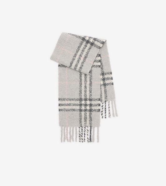 Check Alpaca Wool Blend Bouclé Scarf in Mitten grey
