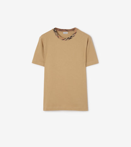 Check Trim Cotton T-shirt in Navy