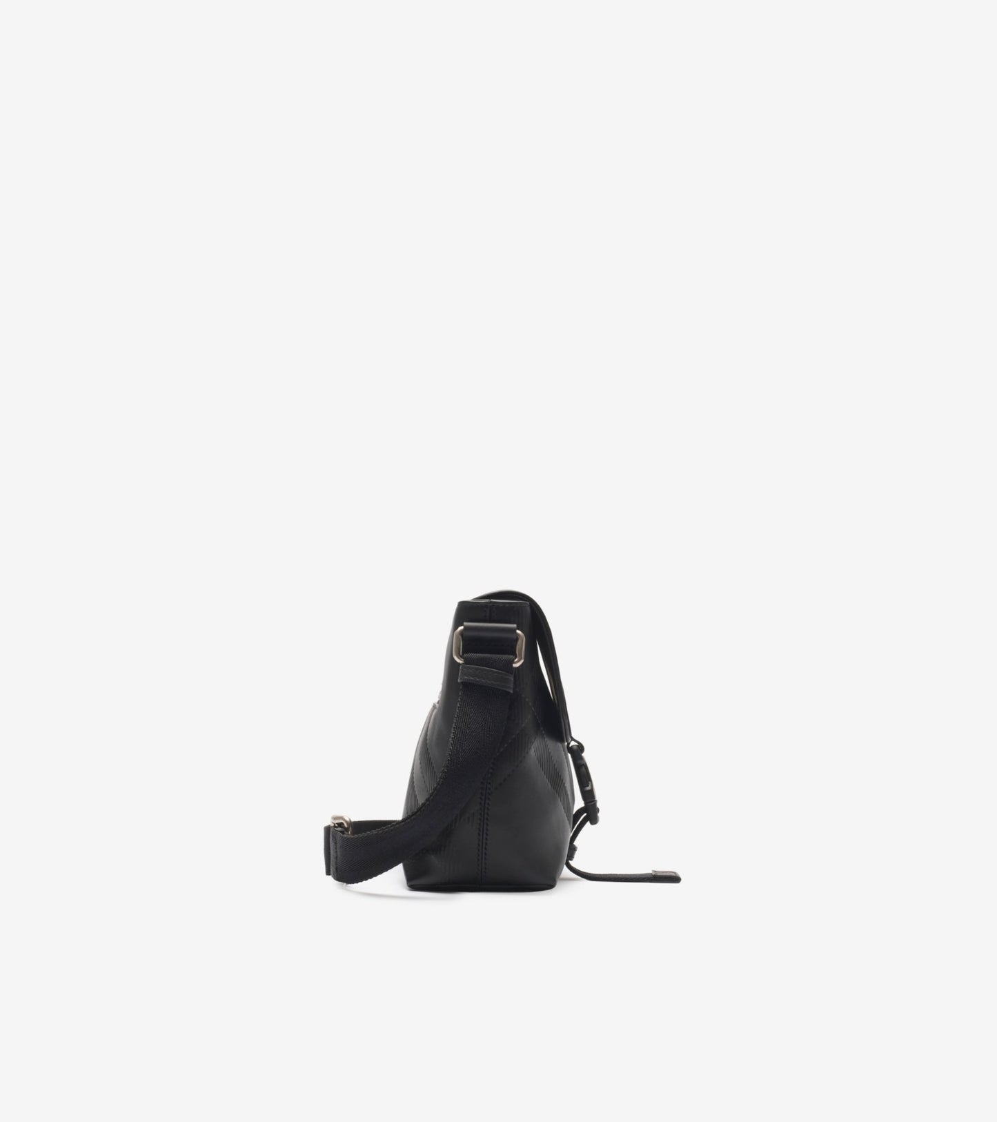 Small Embossed Check Buckled Messenger Bag in Black
