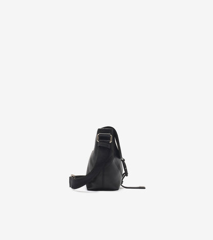 Small Embossed Check Buckled Messenger Bag in Black