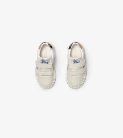 Check and Leather Sneakers in Sand beige - Children