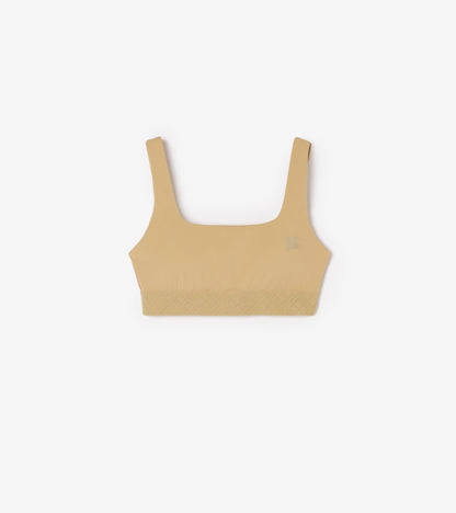 Check Trim Stretch Nylon Bra Top in Beige