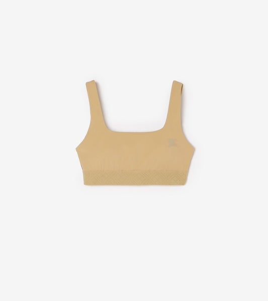 Check Trim Stretch Nylon Bra Top in Beige