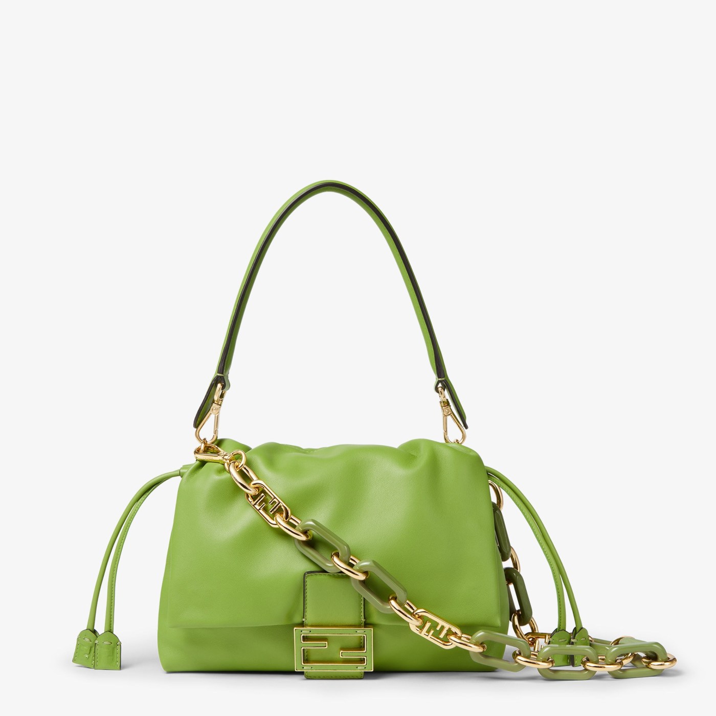 Strap You Gold-colored metal and green chain shoulder strap