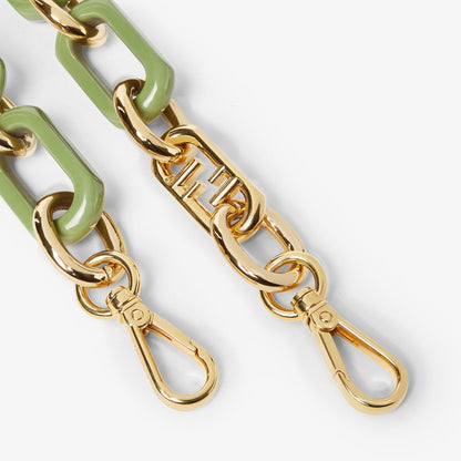 Strap You Gold-colored metal and green chain shoulder strap