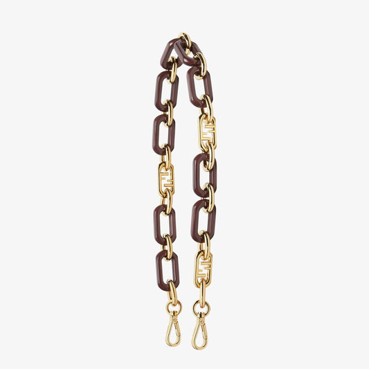 Strap You Gold metal and brown chain shoulder strap