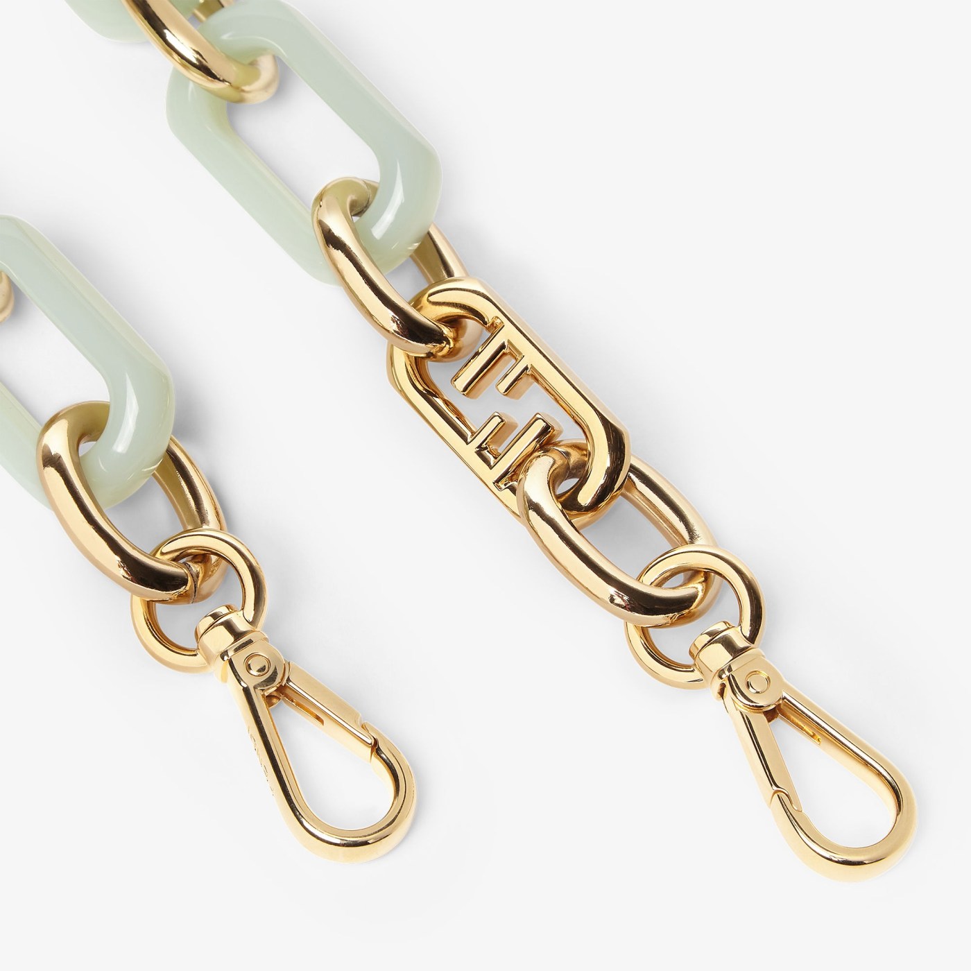Strap You Gold-colored metal and light green chain shoulder strap