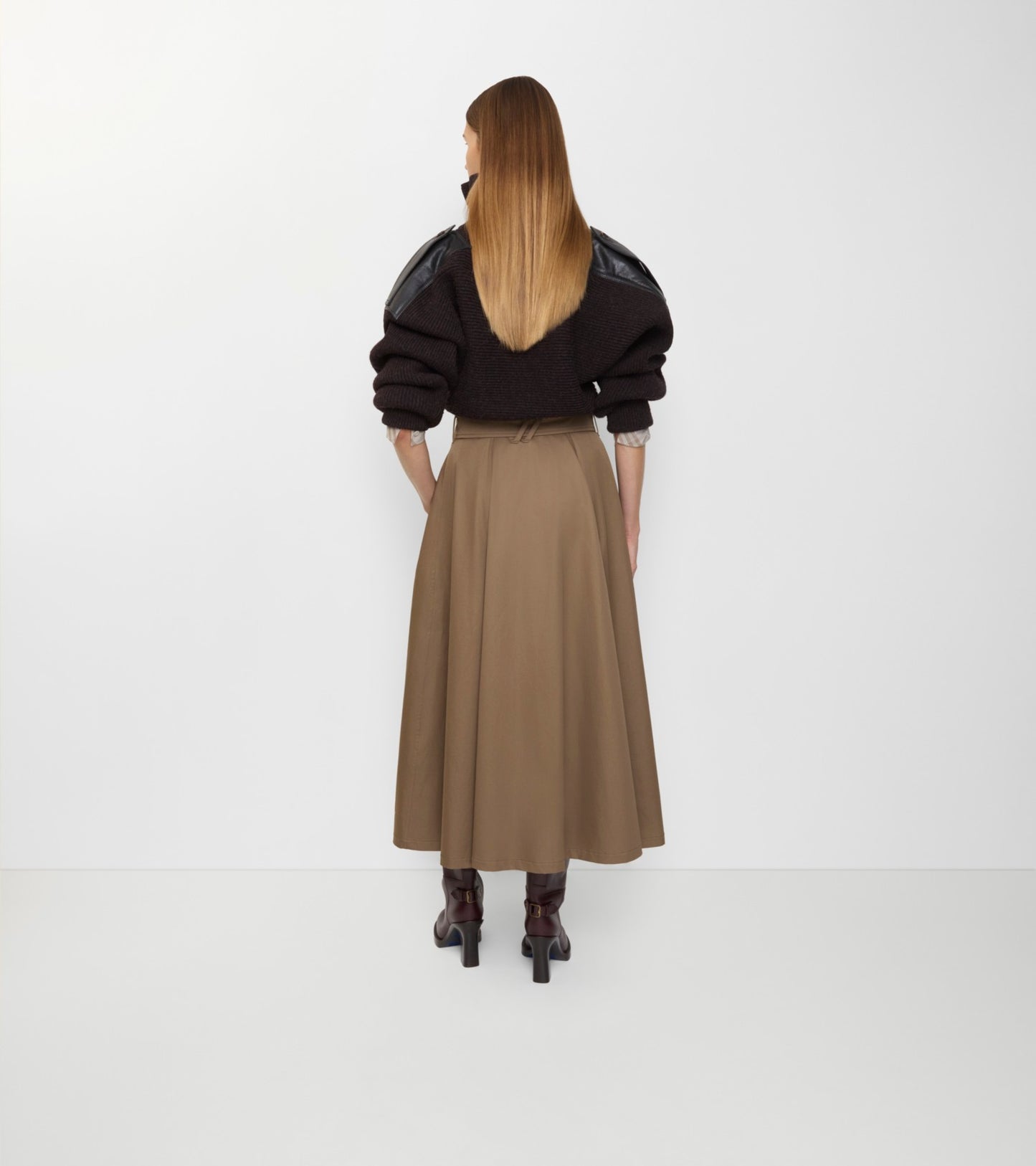 Gabardine Trench Midi Skirt in Clay brown