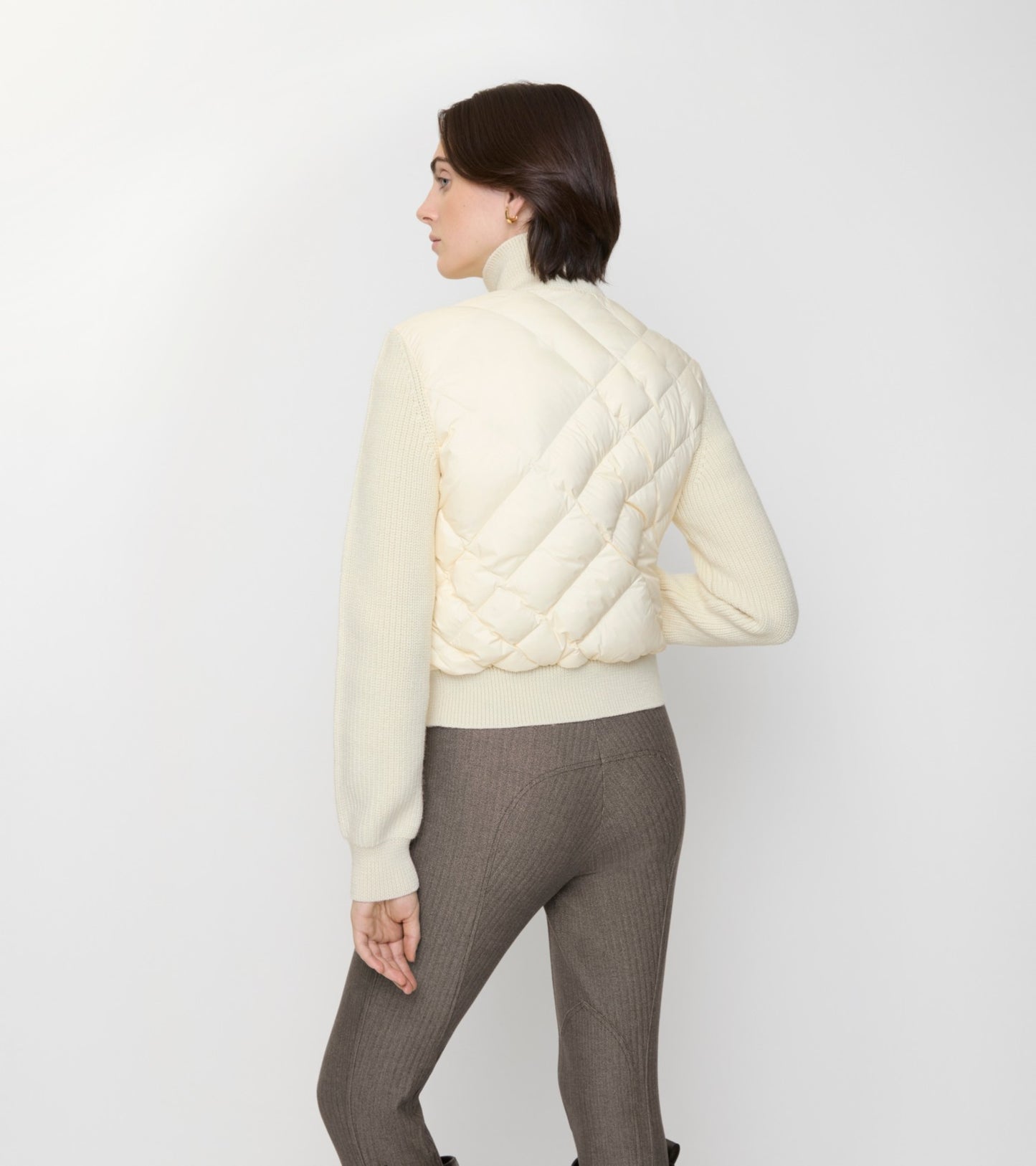 Check-stitch Nylon and Wool Jacket in Ceramic white