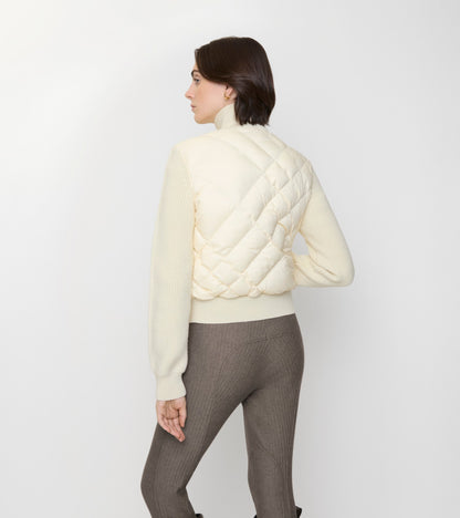 Check-stitch Nylon and Wool Jacket in Ceramic white