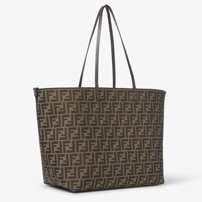 Roll Large Tobacco brown FF jacquard and striped Pequin fabric shopper