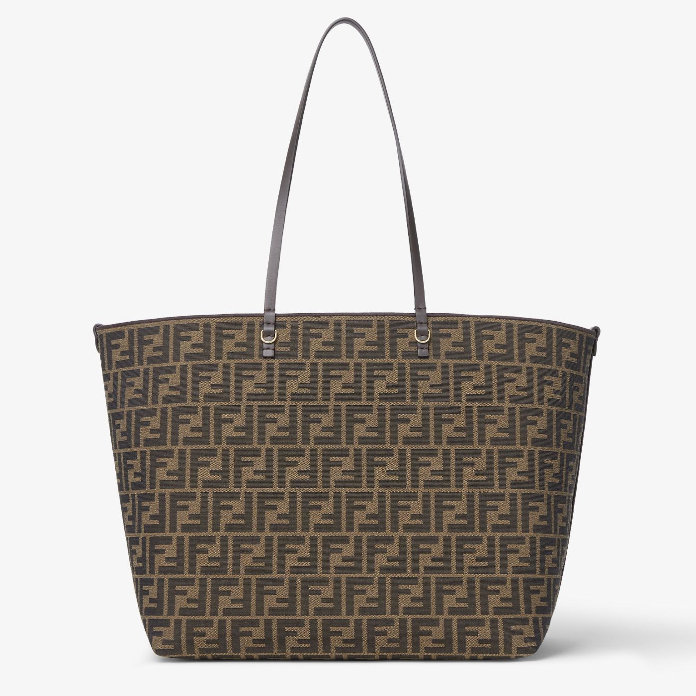 Roll Large Tobacco brown FF jacquard and striped Pequin fabric shopper