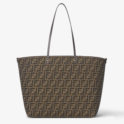 Roll Large Tobacco brown FF jacquard and striped Pequin fabric shopper