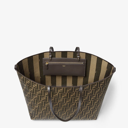 Roll Large Tobacco brown FF jacquard and striped Pequin fabric shopper