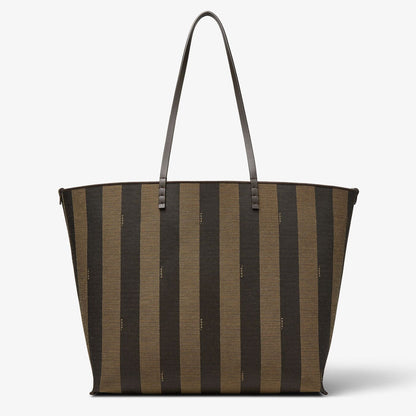 Roll Large Tobacco brown FF jacquard and striped Pequin fabric shopper