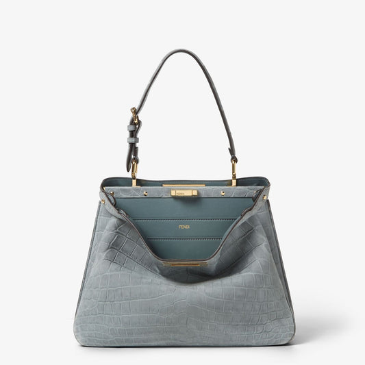 Peekaboo Soft Medium Matcha green nubuck crocodile bag