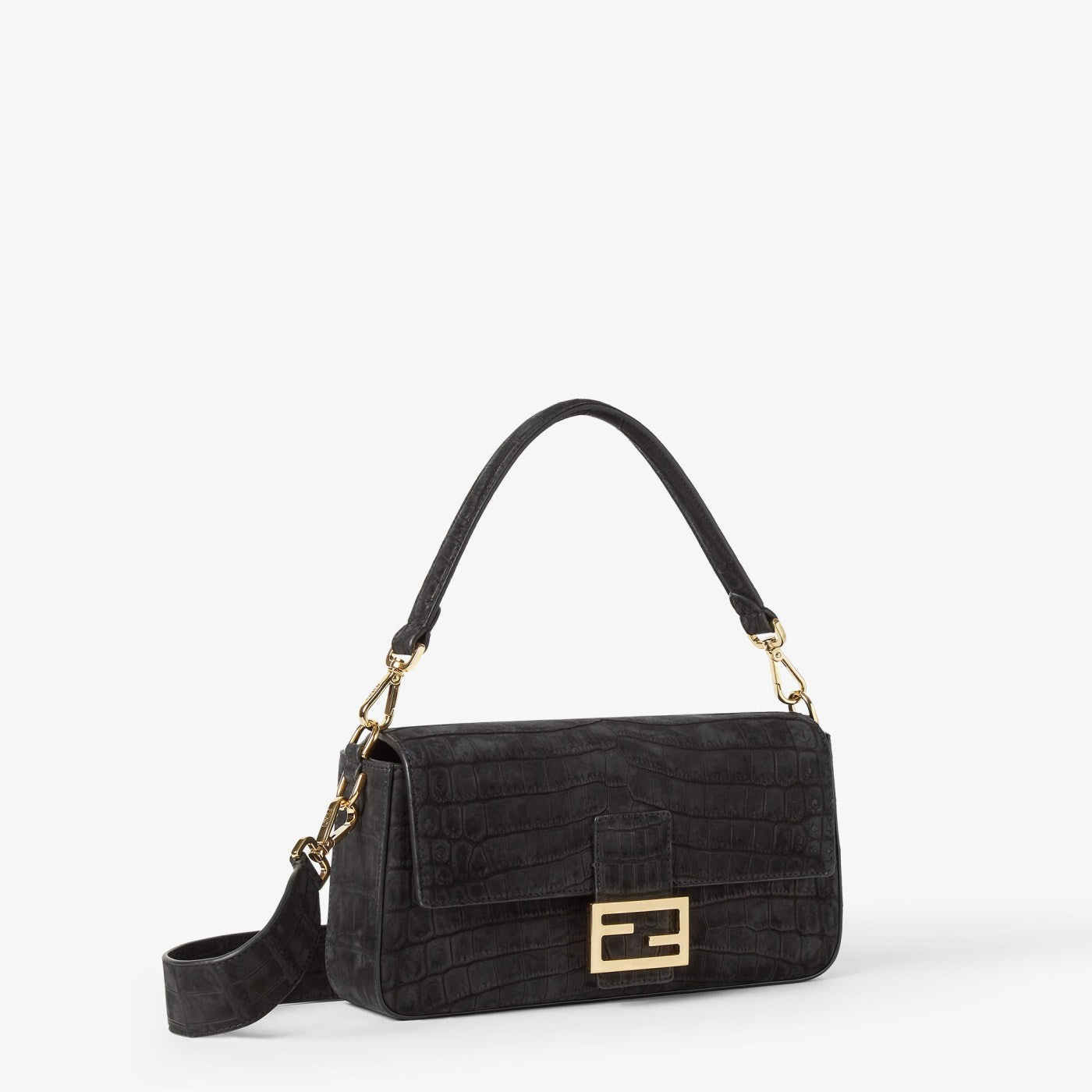 Baguette Black nubuck crocodile leather bag
