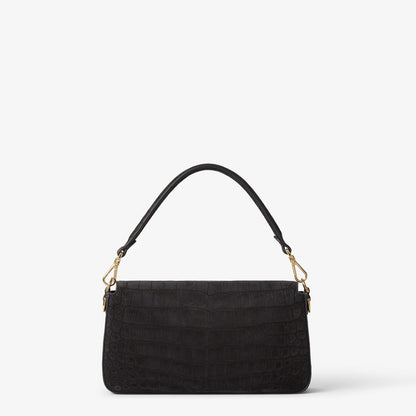 Baguette Black nubuck crocodile leather bag