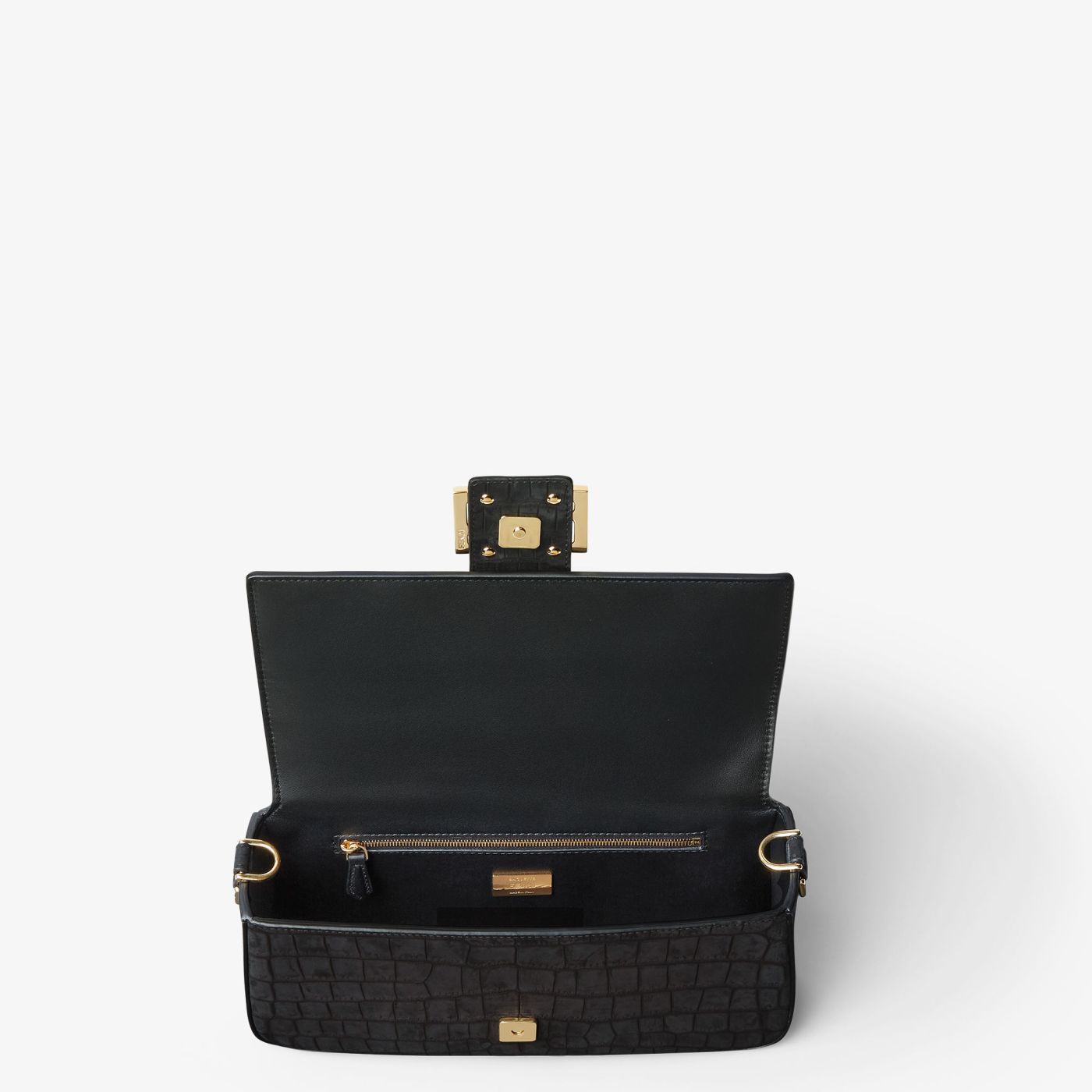 Baguette Black nubuck crocodile leather bag