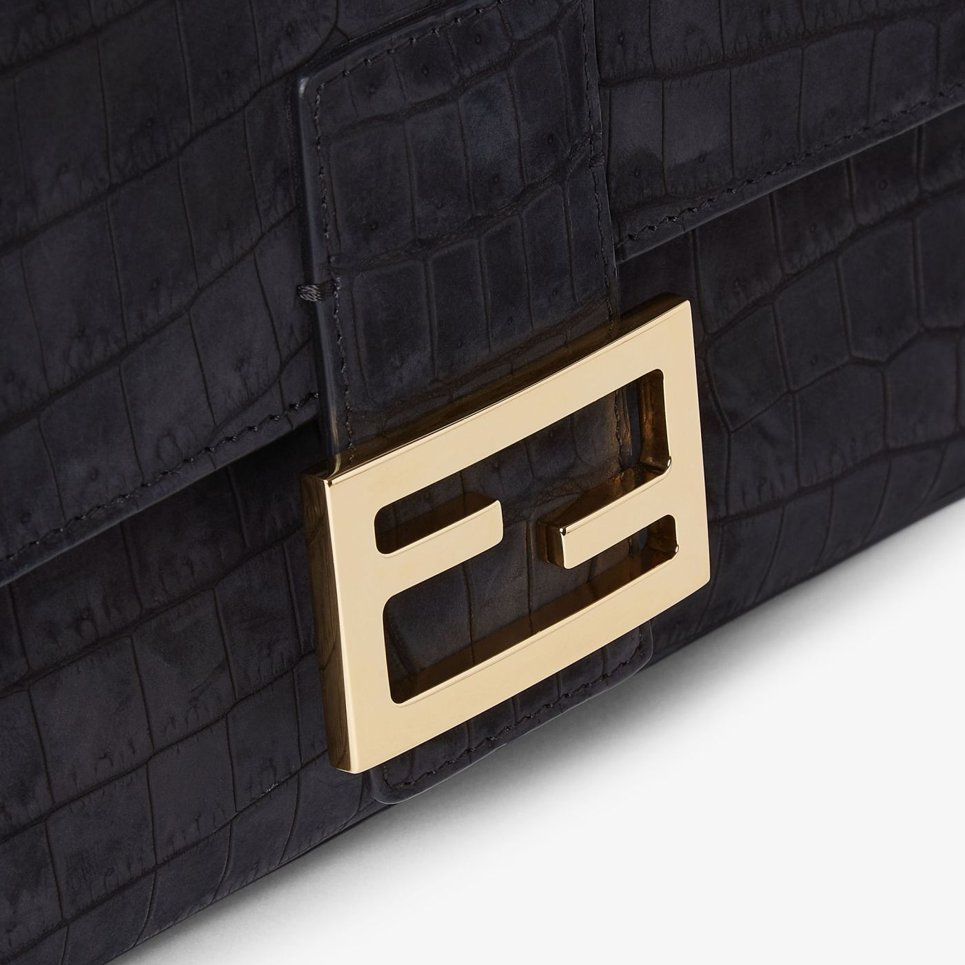 Baguette Black nubuck crocodile leather bag