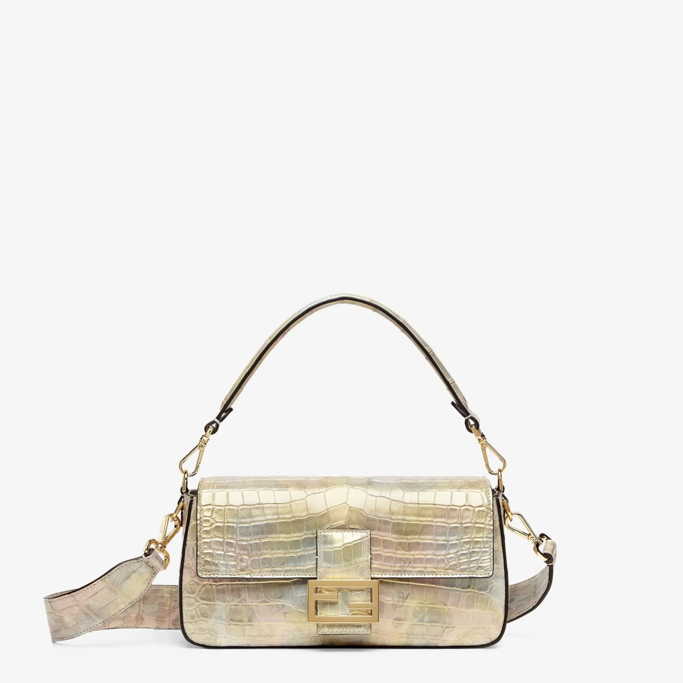 Baguette Florentine paper multicolor metallic crocodile leather bag