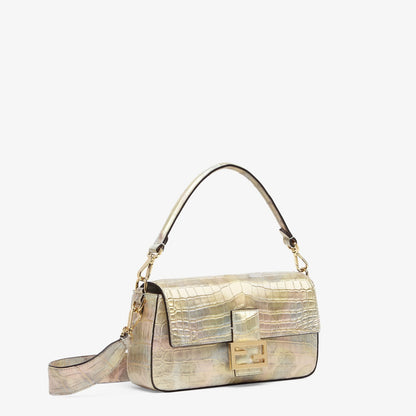 Baguette Florentine paper multicolor metallic crocodile leather bag