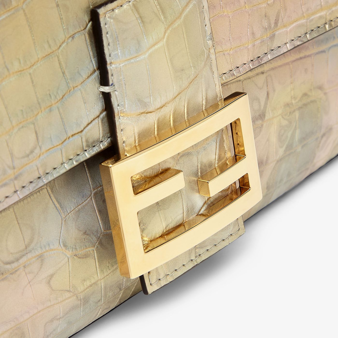 Baguette Florentine paper multicolor metallic crocodile leather bag