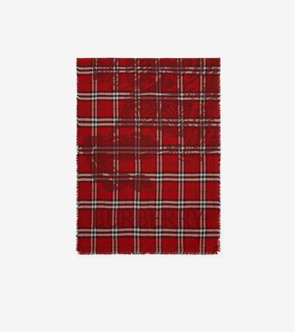 Wide Knight Check Wool Silk Scarf in Sand beige