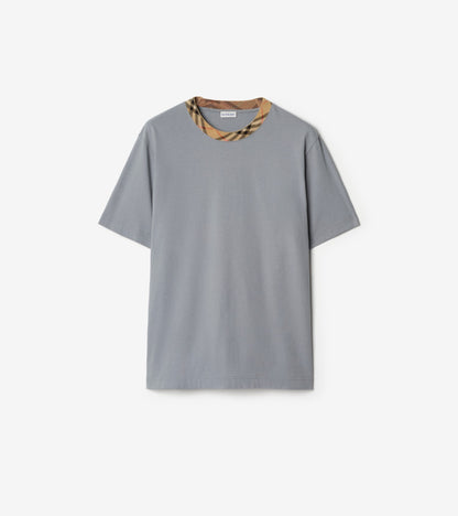 Check Trim Cotton T-shirt in Navy
