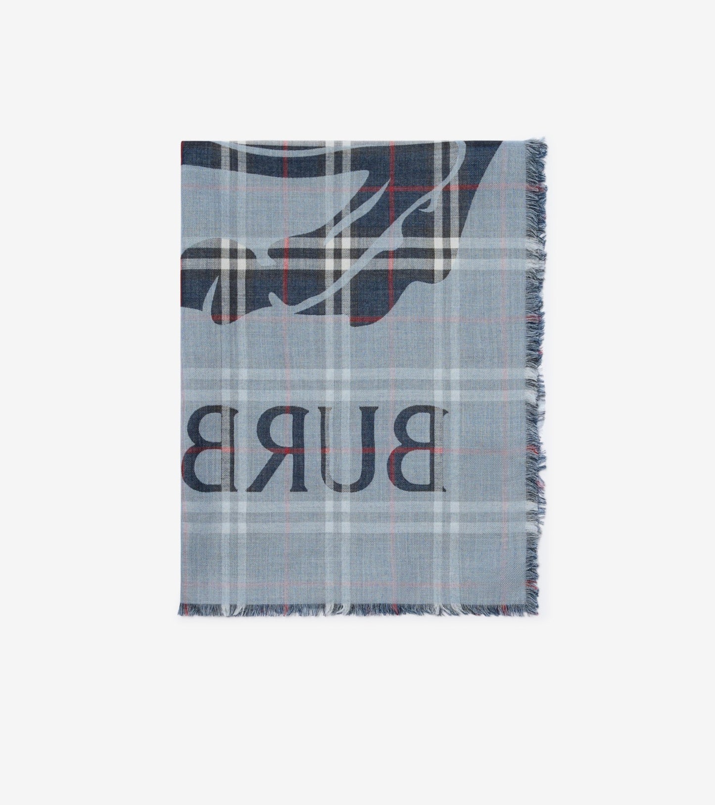 Wide Knight Check Wool Silk Scarf in Ink blue