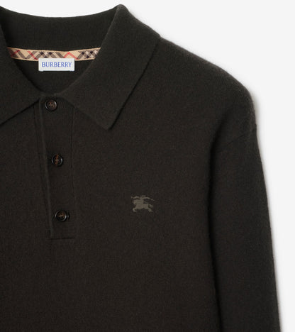 Long-sleeve Cashmere Blend Polo Shirt in Scorched brown